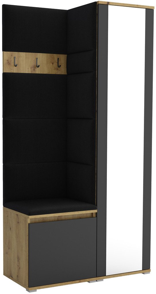 Tapicerowana garderoba Noris VI z lustrem - artisan z czarnym frontem + tkanina Trinity 16