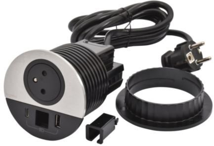 Legrand Gniazdo meblowe DISQ 80 2p+z USB A+C wyjście kablowe 2,0 m metaliczny/czarny 654708