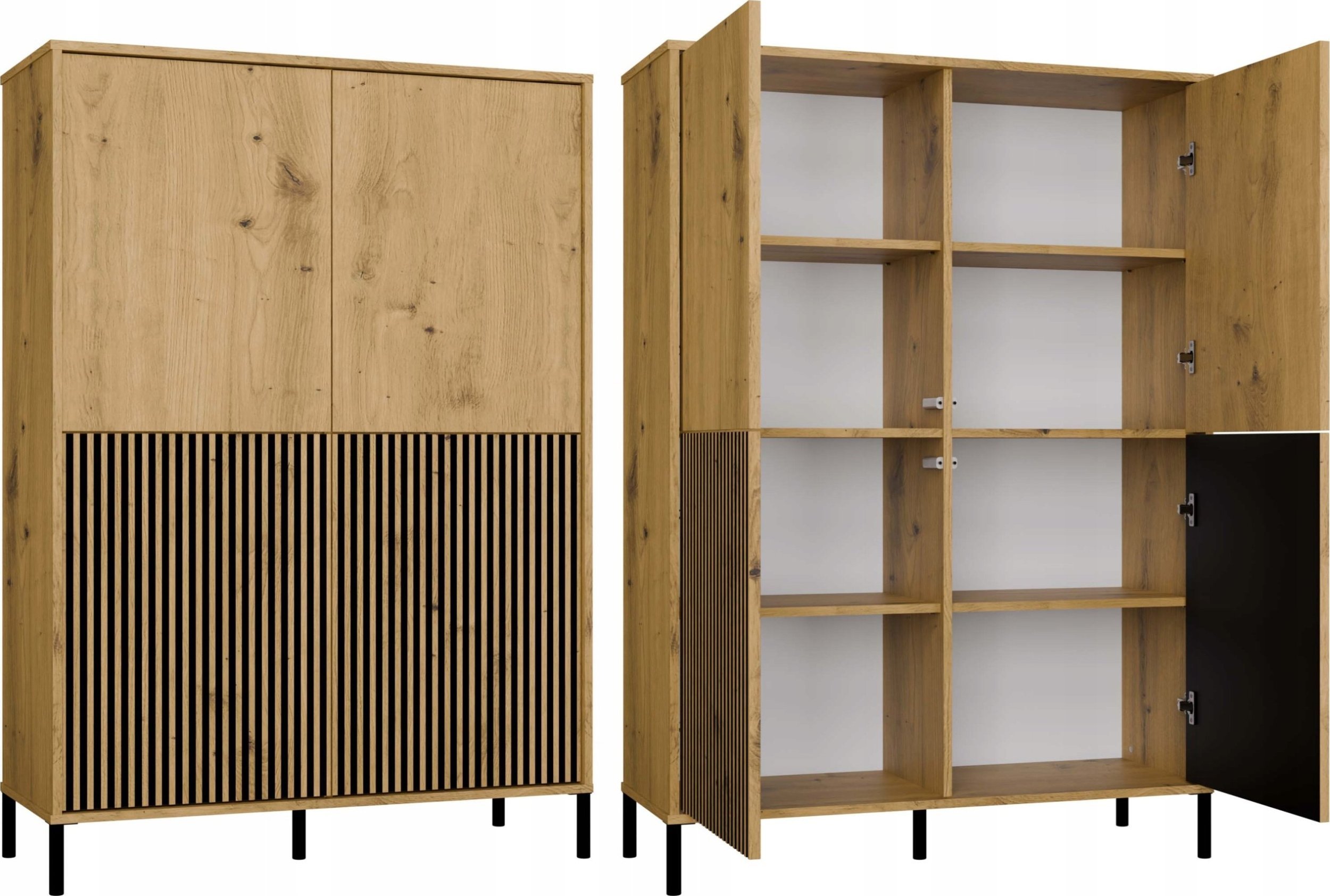 Witryna KAMARO 4DK SLIM/GŁADKI DĄB ARTISAN 4 Drzwi Lamele Front Ryflowany + Klasyczny