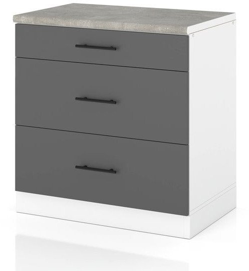 Szafka Kuchenna Stojąca Z Blatem 3 Szuflady 80cm Spremium Szary Mat