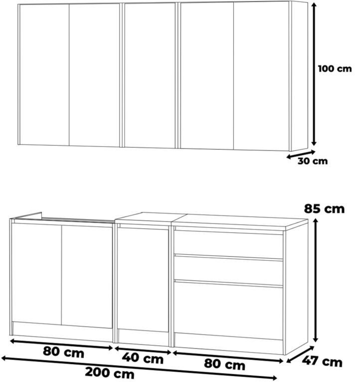 Meble Kuchenne Zestaw Bella 2.6m Szafki Kuchenne Modułowe Szary Dąb Wotan
