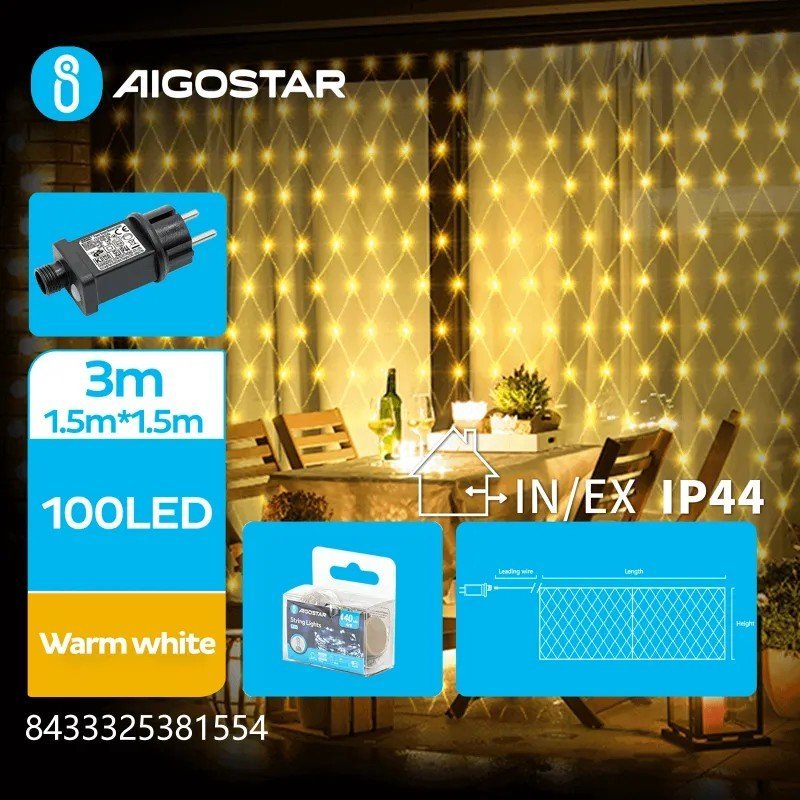 Taśma LED Aigostar Niskonapięciowa płaska taśma świetlna siatkowa, Ciepła biel, 1,5 Niskonapięciowa płaska taśma świetlna siatkowa, Ciepła biel, 1,5