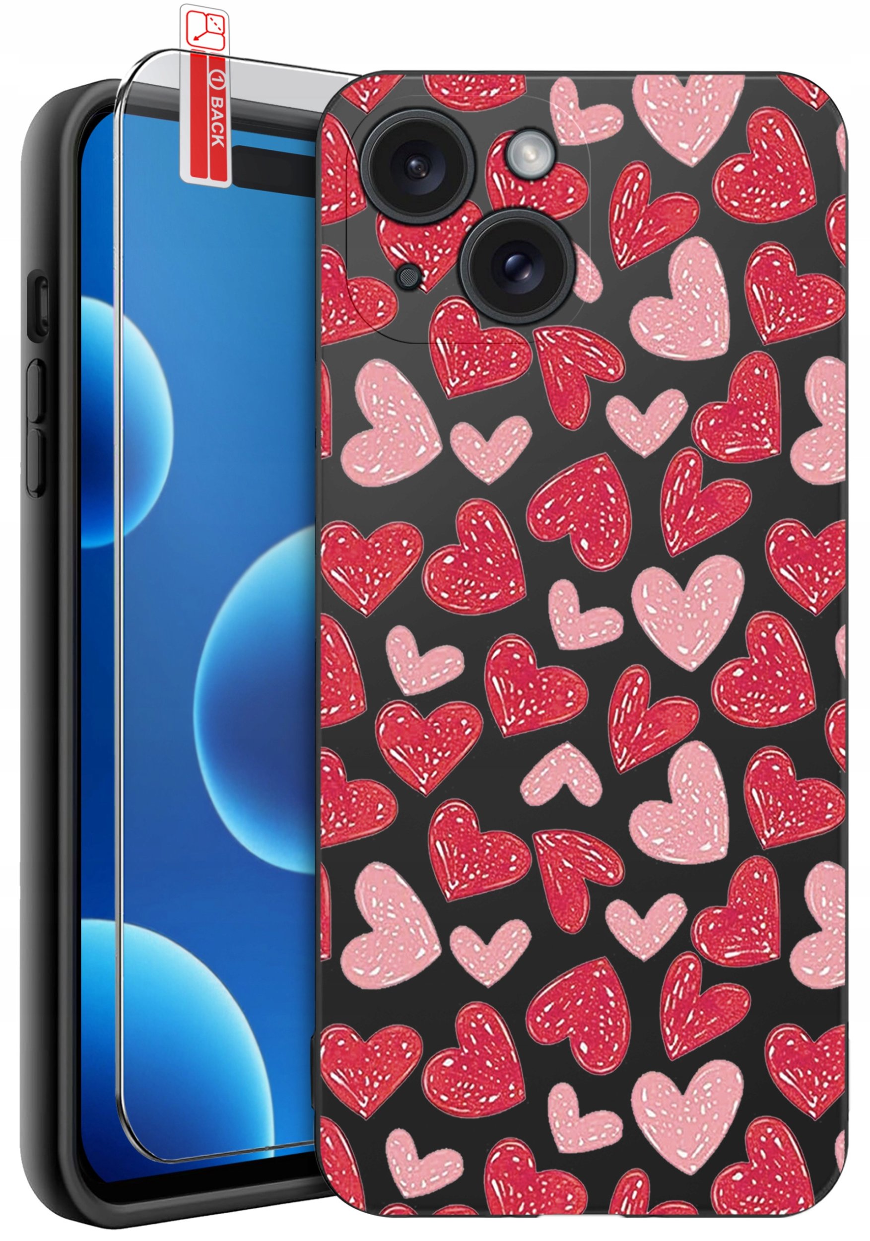 ETUI do iPhone 15 | WZORY | SILIKONOWE MATT CASE + SZKŁO 9H