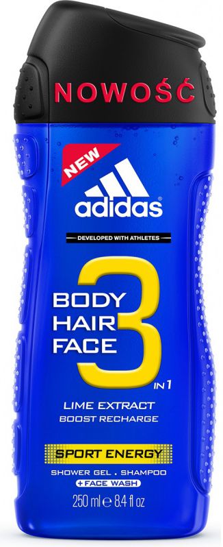 Adidas Sport Energy Żel pod prysznic, szampon do włosów i żel do twarzy 3w1 250ml
