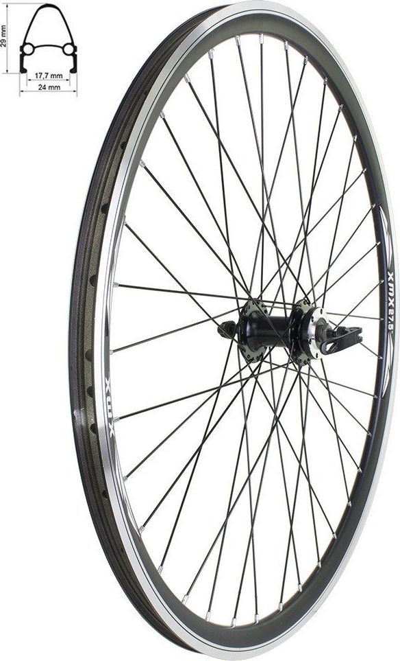 XMX Koło przód 27,5 piasta SF-B07 QR czarna do hamulec tarczowy, obręcz stożek, szprychy czarne Uniwersalny
