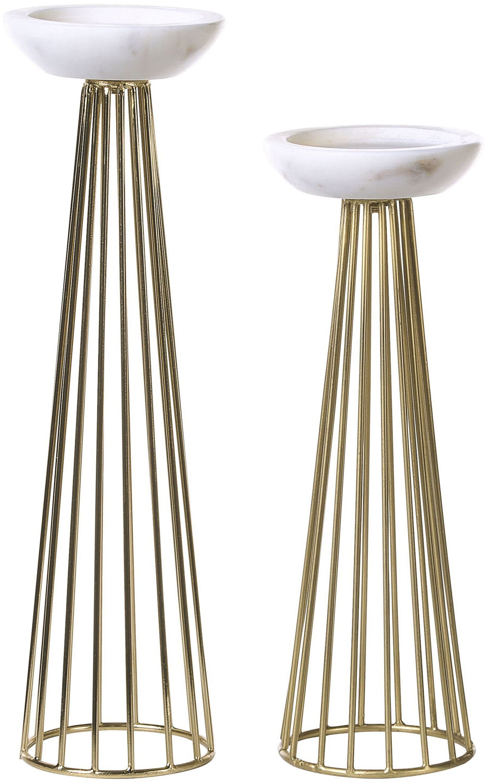 Beliani Zestaw dwóch świeczników metalowy biało-złoty PORONG