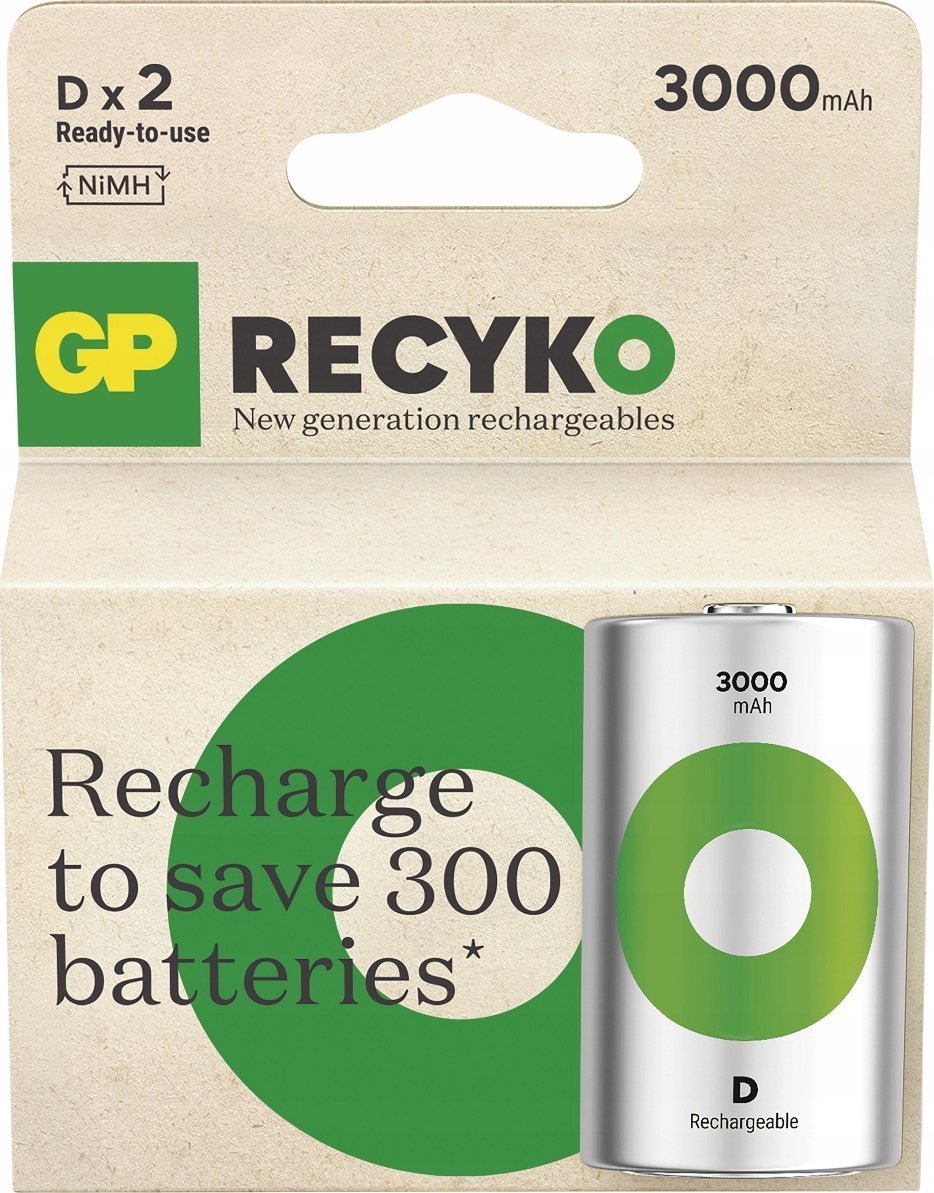 GP Akumulatorki, D (HR20), 1.2V, 3000 mAh, , kartonik, 2-pack, ReCyko