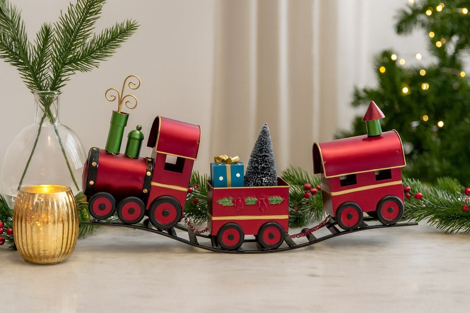Pociąg czerwony metalowy dekoracja