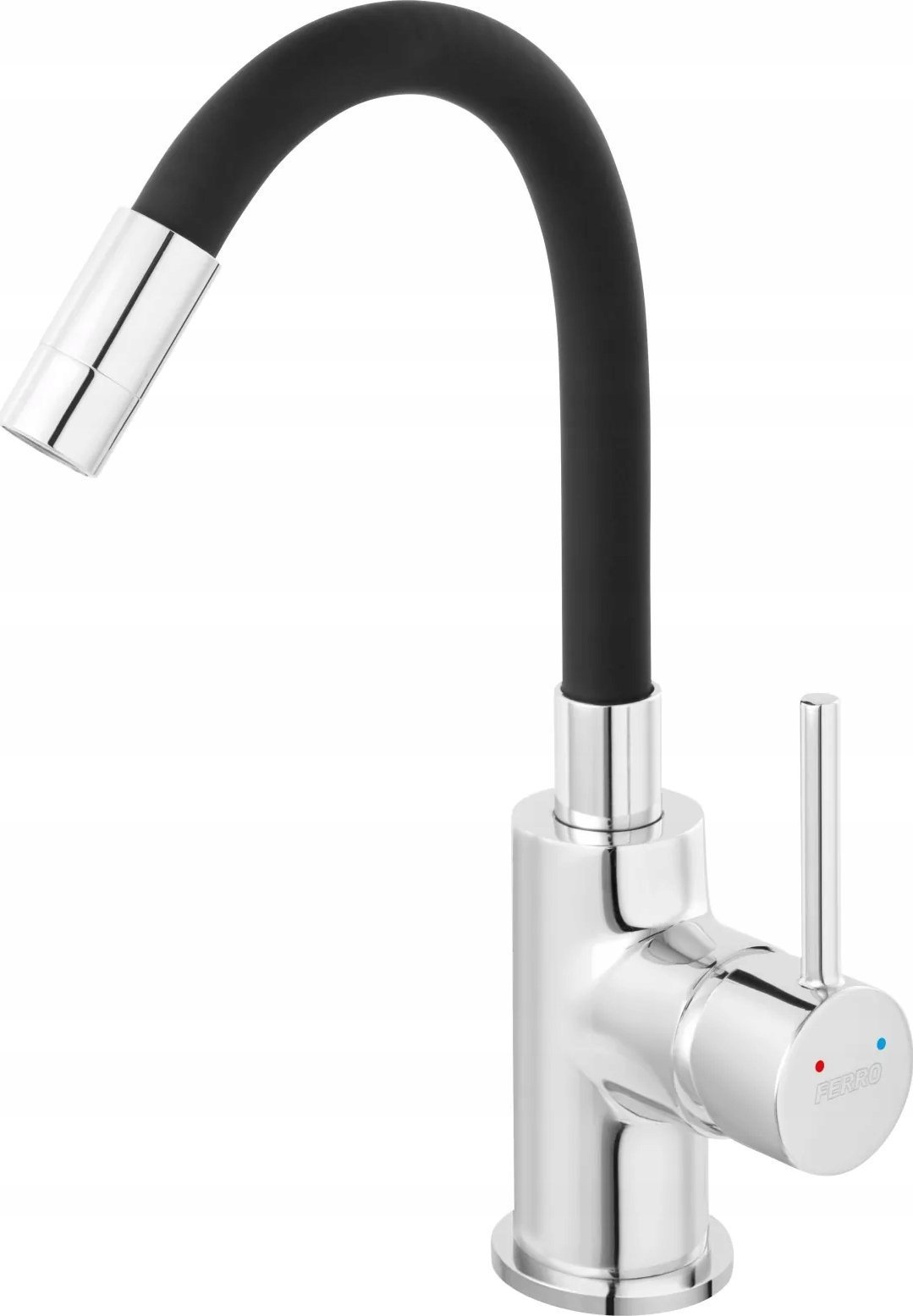 Ferro FIESTA bateria umywalkowa, czarna elastyczna wylewka, chrom