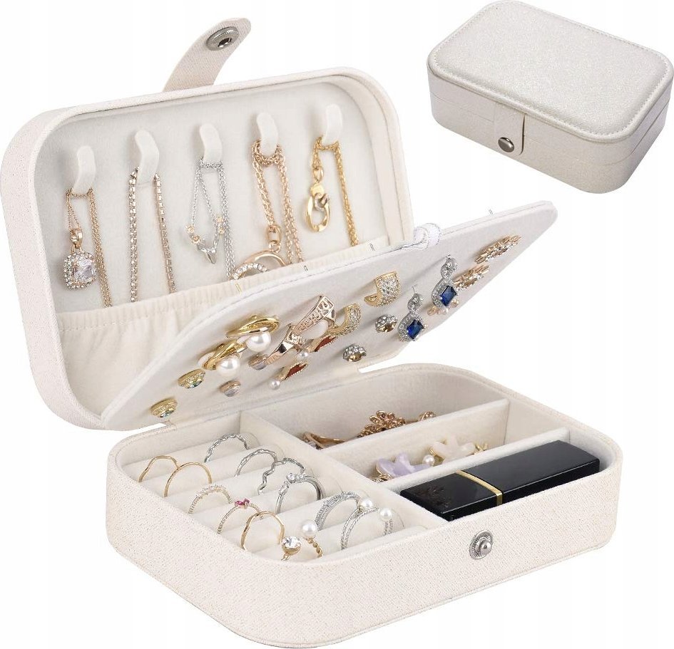 Korbi SZKATUŁKA PUDEŁKO ORGANIZER NA BIŻUTERIĘ NASZYJNIKI PIERŚCIONKI BIAŁY C6