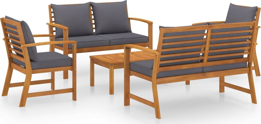 vidaXL 5-cz. zestaw wypoczynkowy do ogrodu, poduszki, drewno akacjowe