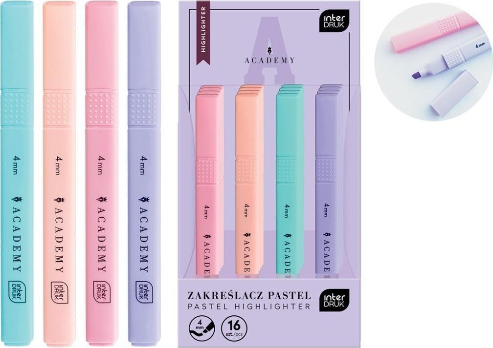 Zakreślacz Academy pastelowy mix (16szt)