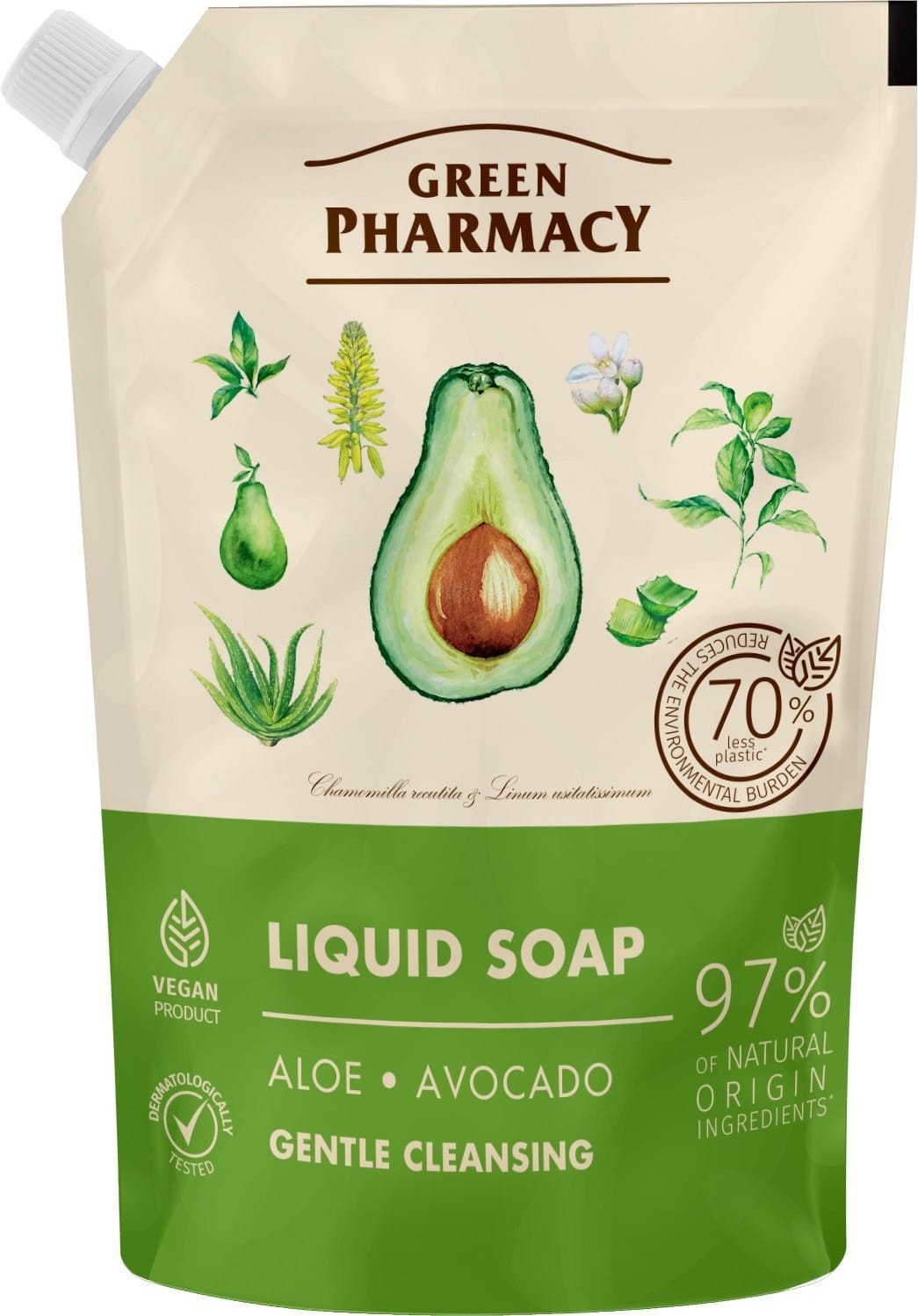 GREEN PHARMACY Mydło w płynie Aloes + Awokado 460 ml - zapas