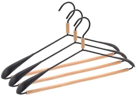 METAL HANGER WOOD ROUND BAR BLACK 3 PCS