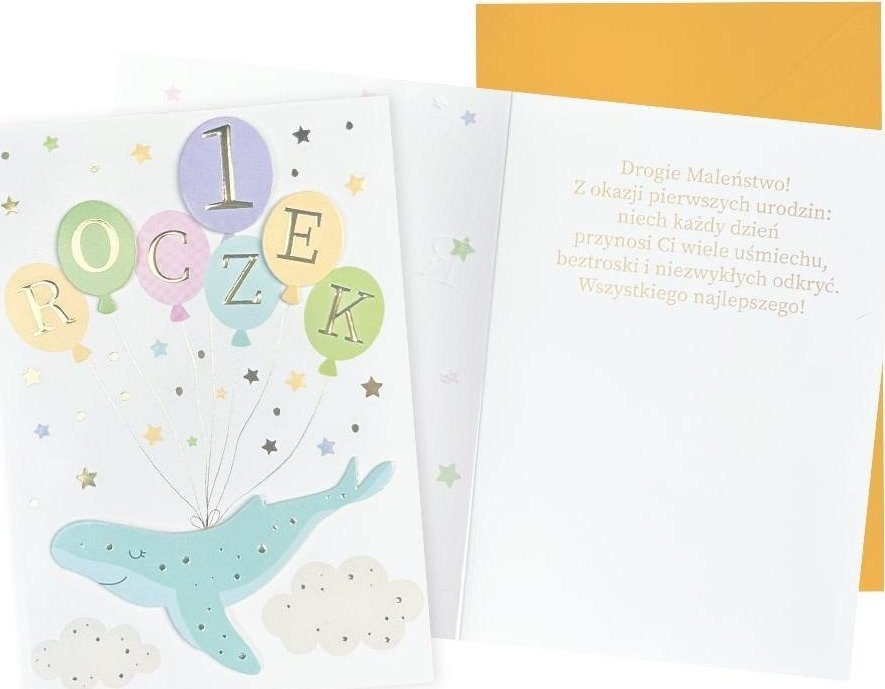 KUKARTKA Karnet B6 Urodziny Roczek (wieloryb)