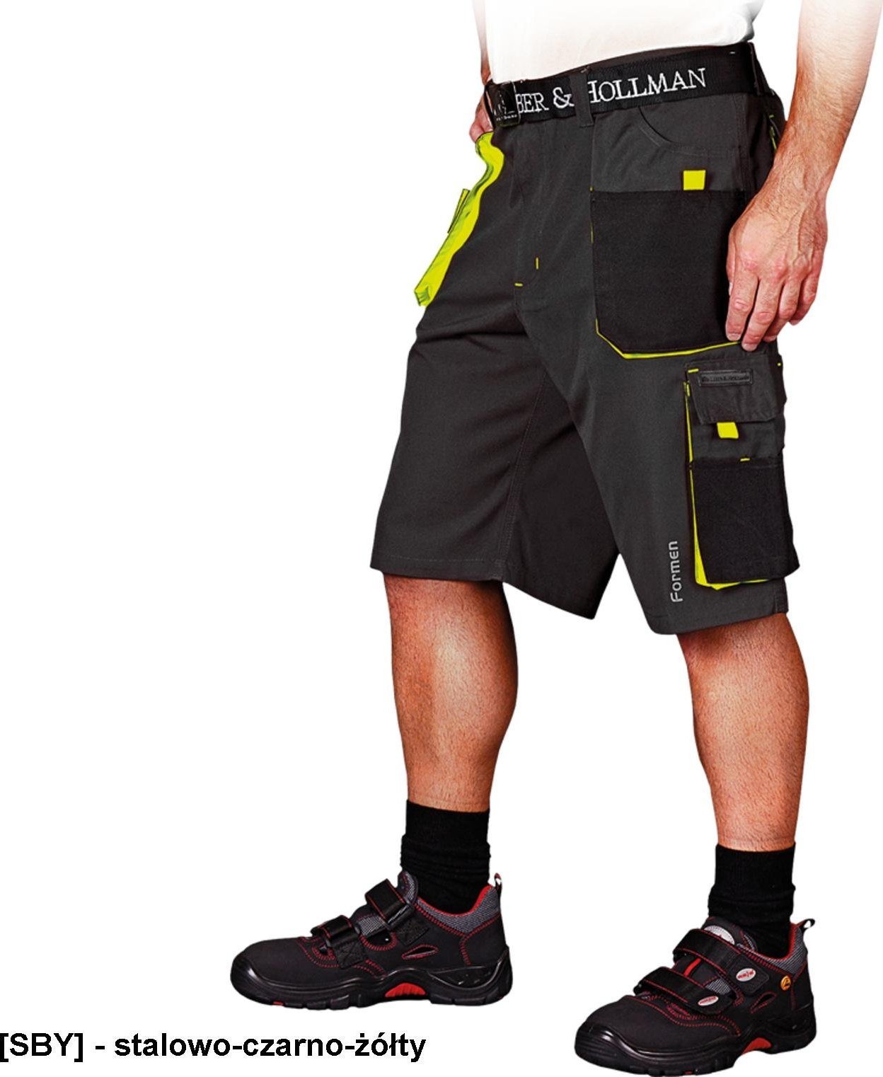 Leber&Hollman LH-FMN-TS - SPODNIE OCHRONNE DO PASA - KRÓTKIE, - stalowo-czarno-żółty S