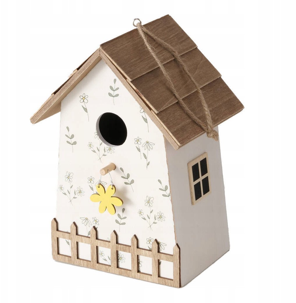 Drewniana budka lęgowa KAMILLE, w kwiatki, wys. 22 cm