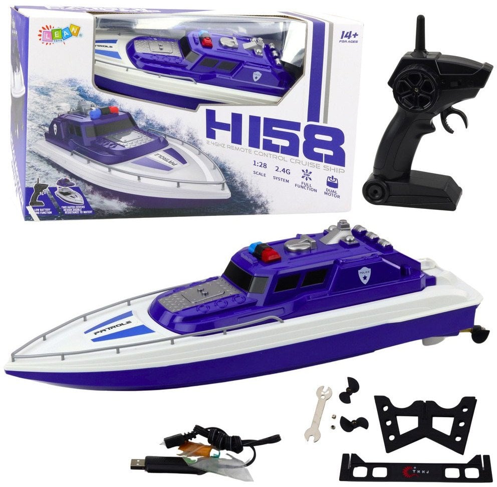 Łódź Motorówka Zdalnie Sterowana RC 1:28 Policyjna Niebieska LEAN Toys