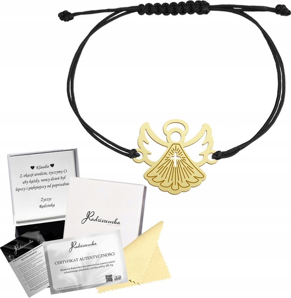 Radziszewska Jewellery Bransoletka na KOMUNIĘ z Aniołkiem SREBRO 925 POZŁACANE GRAWER GRATIS