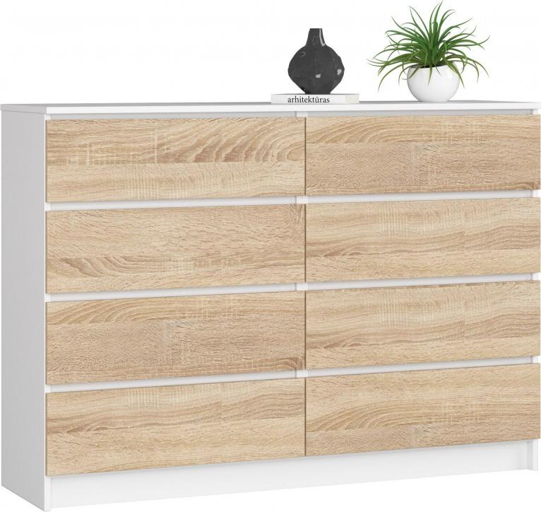Fabryka Mebli Akord KOMODA K 140 cm 8 SZUFLAD BIAŁA / SONOMA