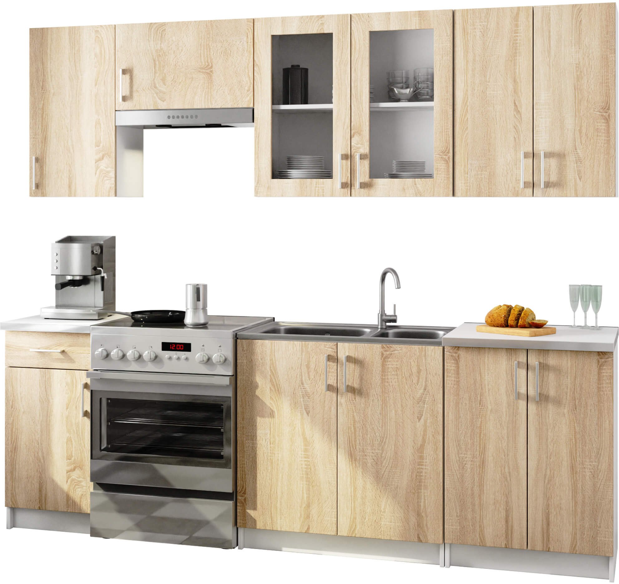 ZESTAW KUCHENNY Z WITRYNĄ LIMA 2.4M H720 BIAŁY / DĄB SONOMA