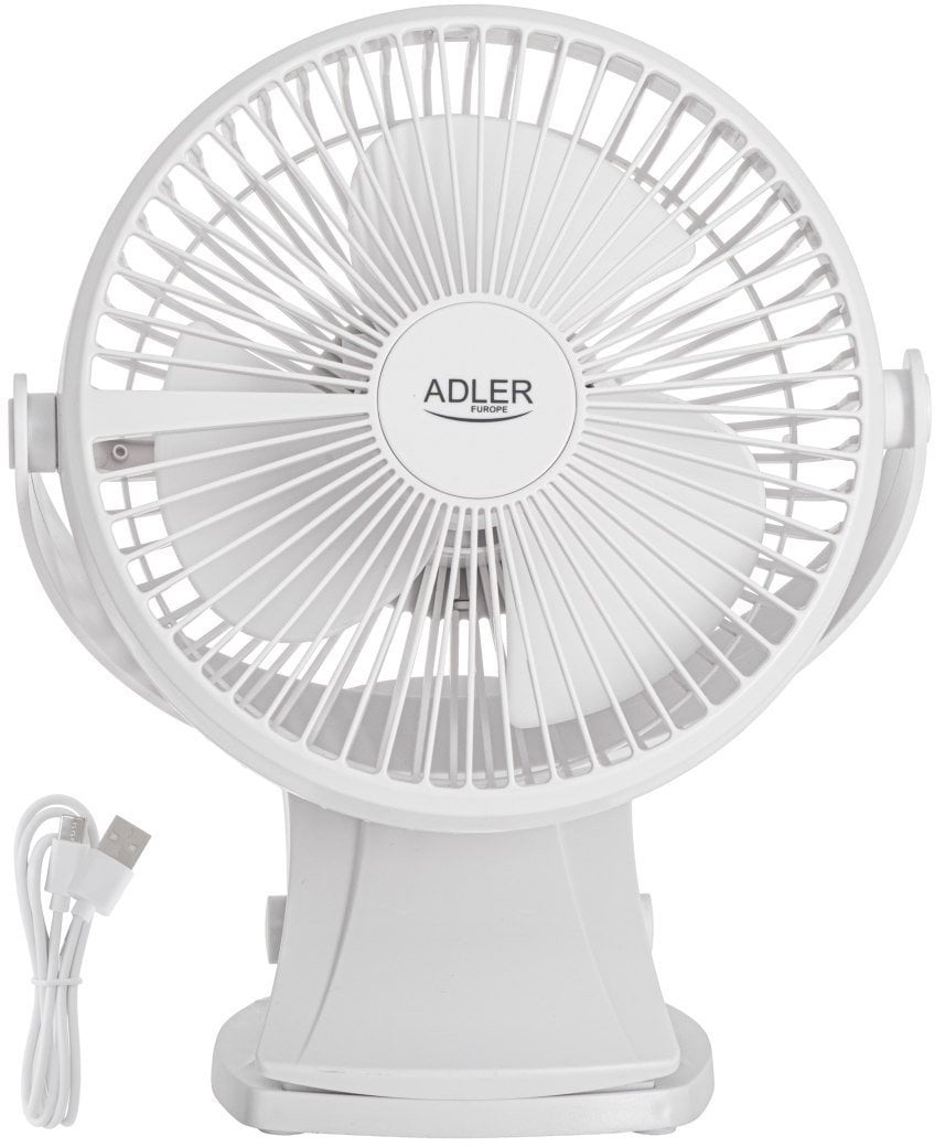 Adler Rechargeable Clip-on Desk Fan | AD 7342 | Table Fan | Baltas | Diameter 15.5 cm | Greičių skaičius 3 | Oscillation | 5 W