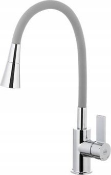 6553-925-63 / KFA / RUMBA DUO / BATERIA KUCHENNA ZLEW STOJĄCA Z ELASTYCZNĄ WYLEWKĄ CHROM-SZARY /