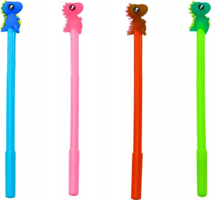 LeanToys Długopis Z Dinozaurem Zatyczka Czarny Wkład Mix Różowy Niebieski 0.5mm