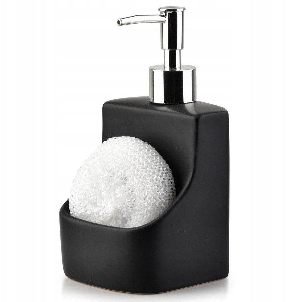 Dozownik płynu do naczyń z pojemnikiem na gąbkę i z gąbką ceramiczny czarny 400 ml