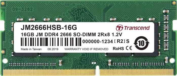 Pamięć do laptopa Transcend JetRam, SODIMM, DDR4, 16 GB, 2666 MHz, CL19 (JM2666HSB-16G)