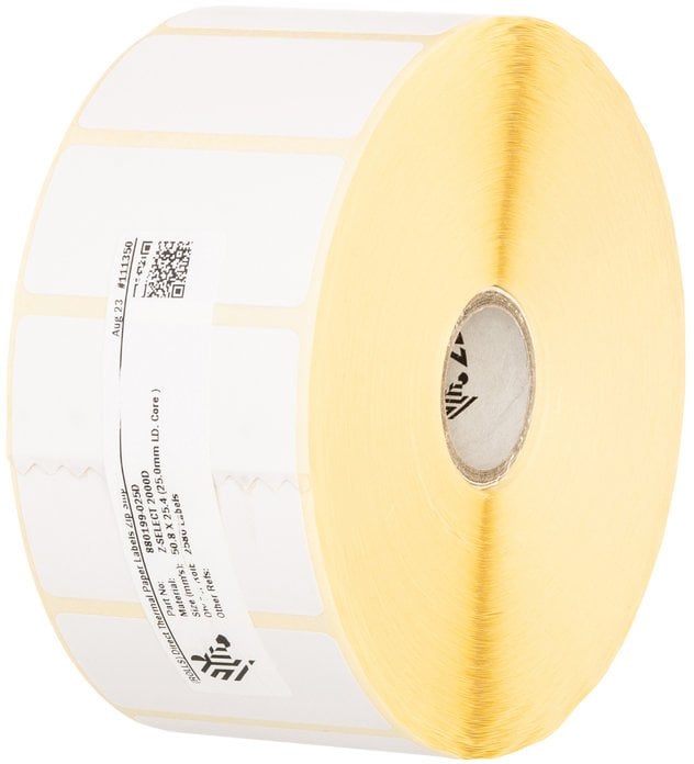 Label, Paper, 102x25mm; Direct Thermal, Z-Select 2000D, Coated, Permanent Adhesive, 25mm Core, Perforation