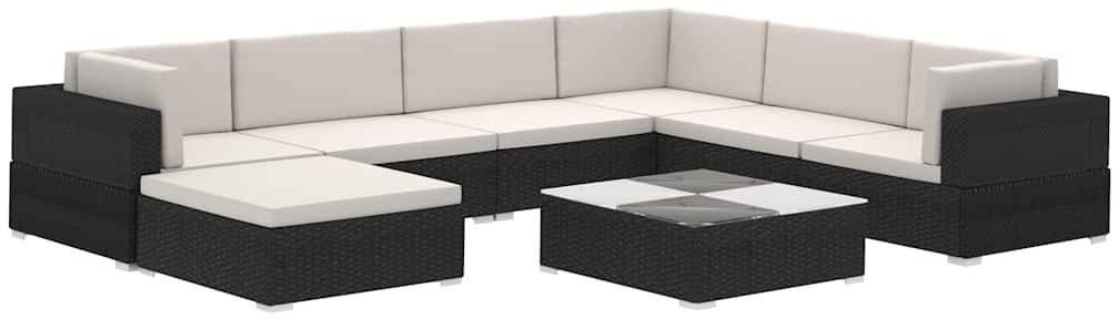 vidaXL 8 częściowy zestaw wypoczynkowy do ogrodu, poduszki, rattan PE czarny (41261)