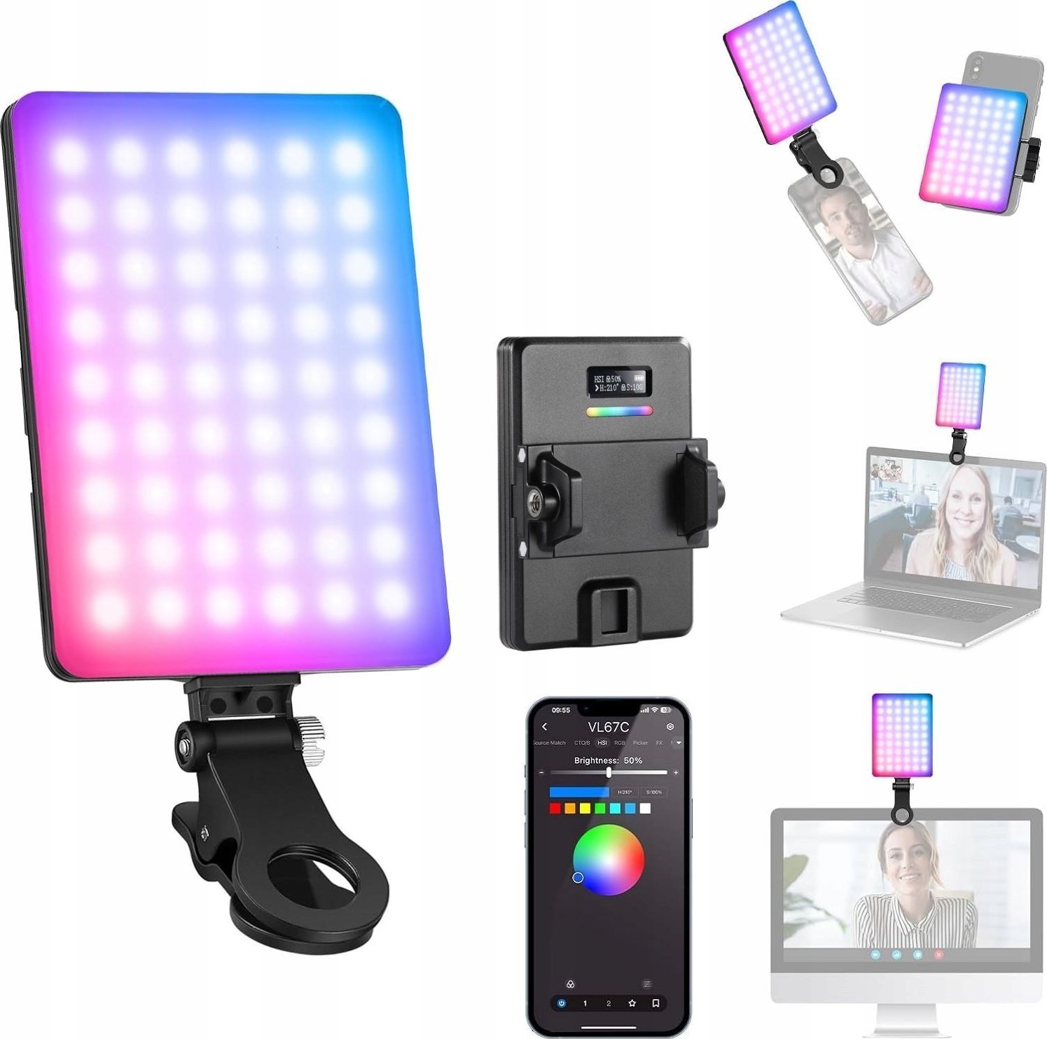 Lampa LED RGB 5W Selfie Vlog + KLIPS do Telefonu 1/4'' ISO Bluetooth NEEWER / VL67C