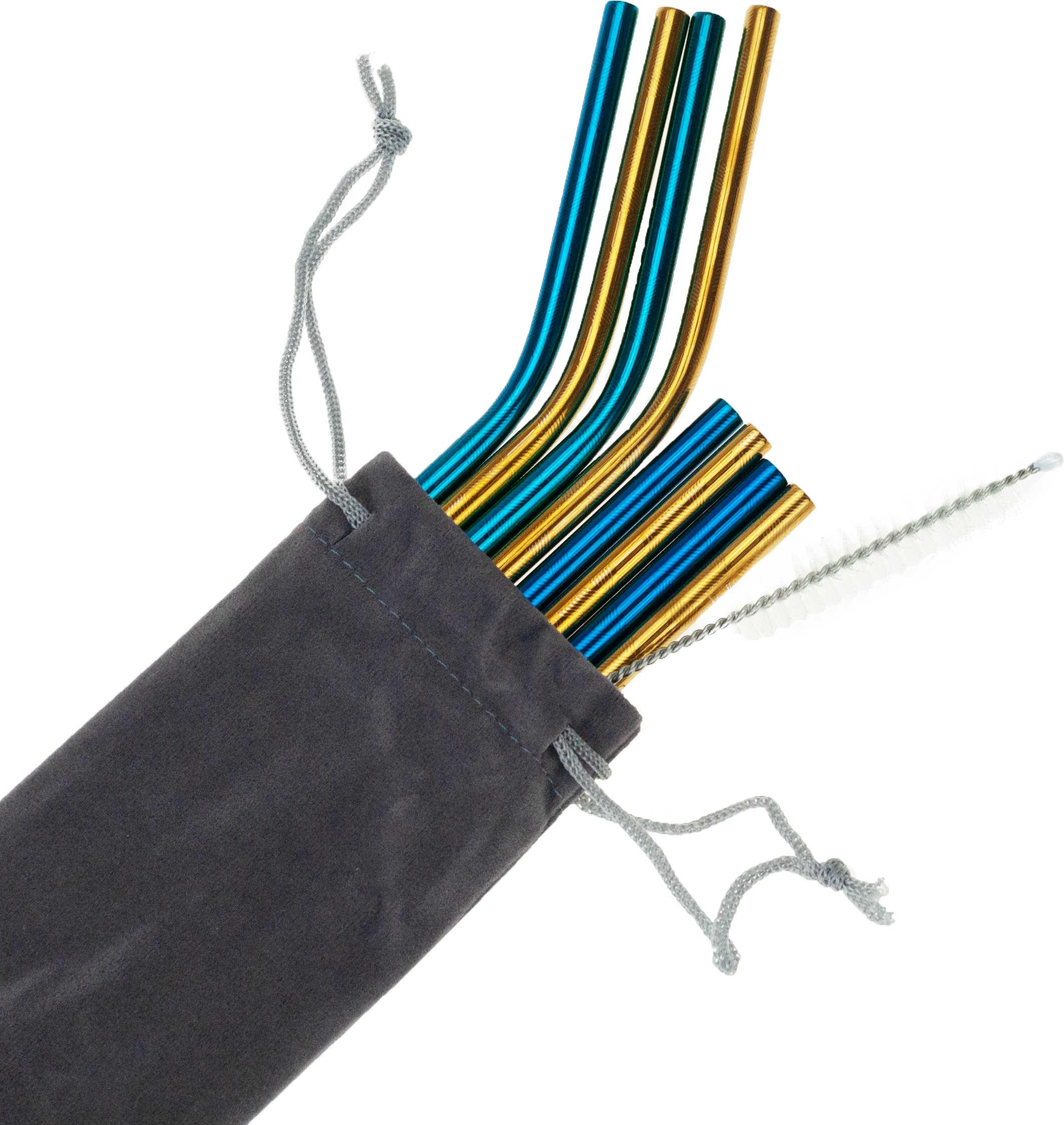 Top Gift TG55948 SŁOMKI METALOWE X8 WIELORAZOWE CZYŚCIK ETUI NIEBIESKO-ZŁOTE