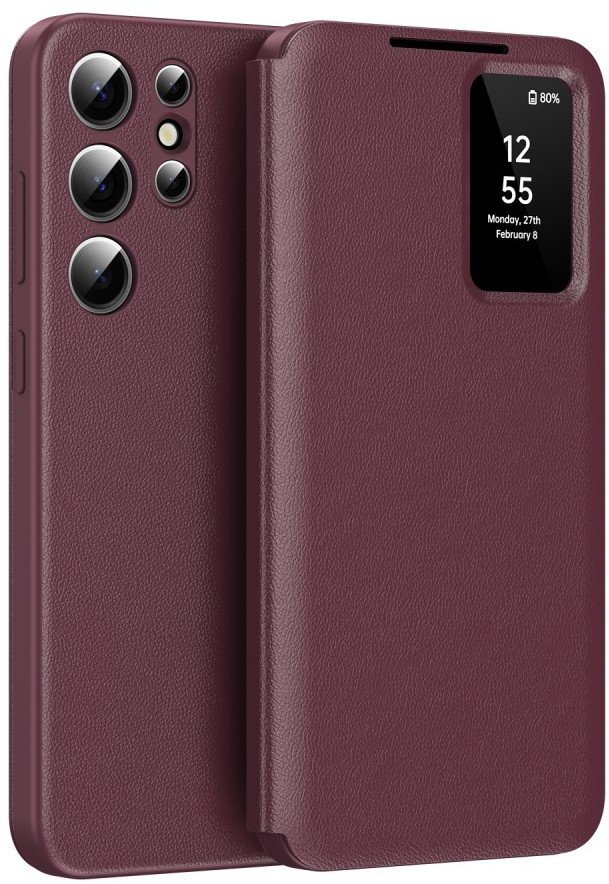 Etui z klapką Smart View Supero do Samsung Galaxy S22 Ultra, skórzane, bordowe