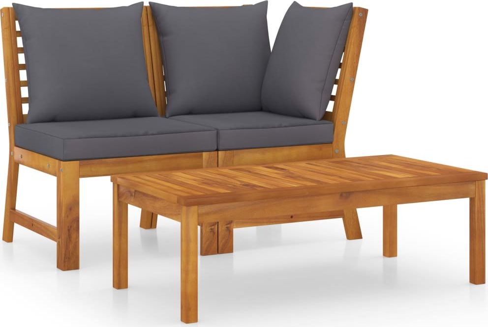 vidaXL VidaXL 3-cz. zestawy wypoczynkowy do ogrodu z ciemnoszarą poduszką