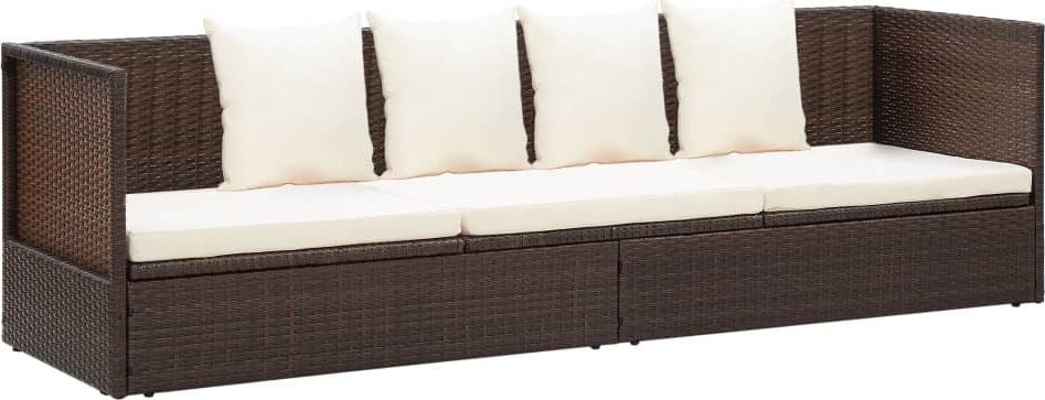 vidaXL Kanapa ogrodowa z poduszkami, polirattan, brązowa