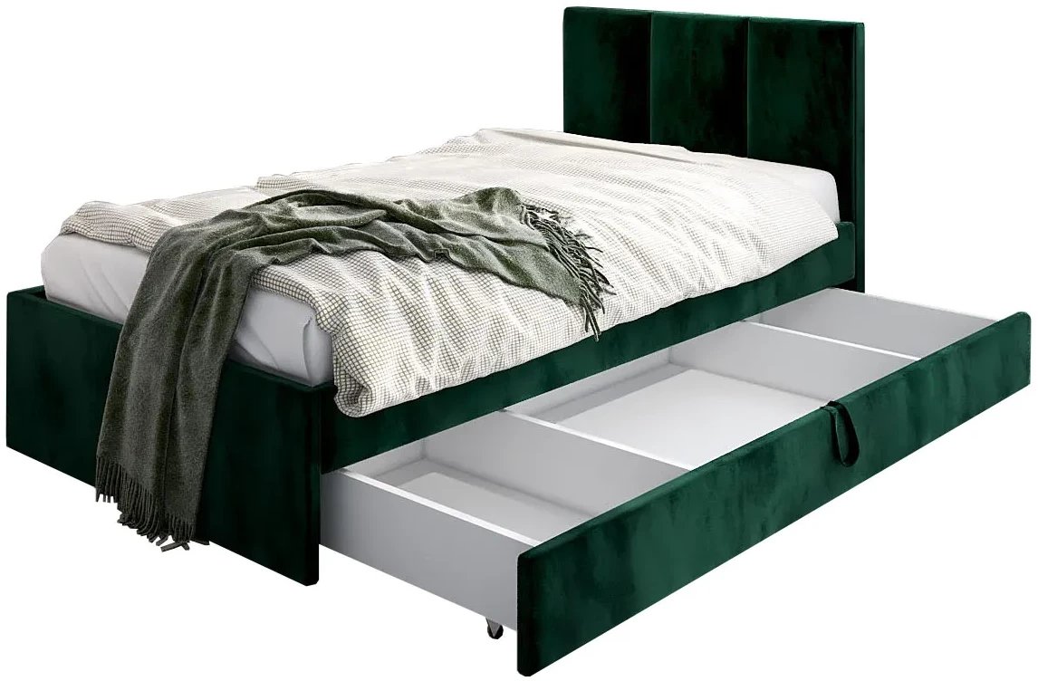 Łóżko młodzieżowe VIVO 2 80x200 zielone z tapicerowanym panelem i szufladą MKPOL