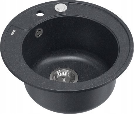 Zlewozmywak GraniteQ MORGAN 210 GraniteQ zlewozmywak black diamond z syfonem Push To Open stal szlachetna okrągły 1-komorowy b/o + zaczepy 3 szt