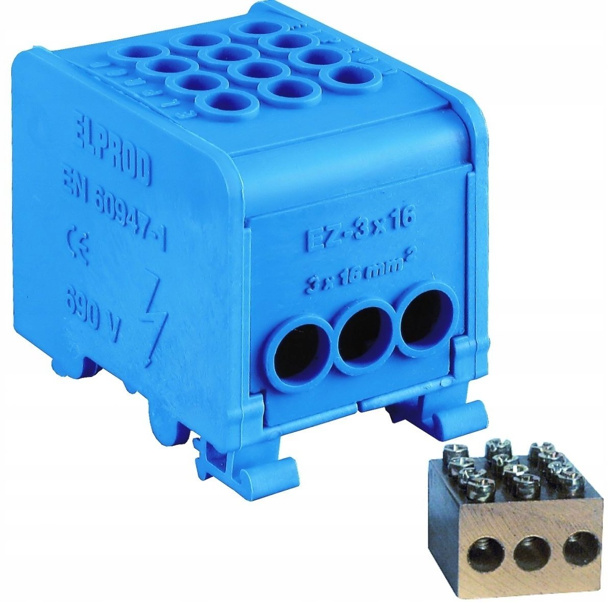 Odgałęźnik instalacyjny 1-torowy (3x16mm/3x16mm) LZ1*16/16/16 mocowanie na TS 35, niebieski 84170003