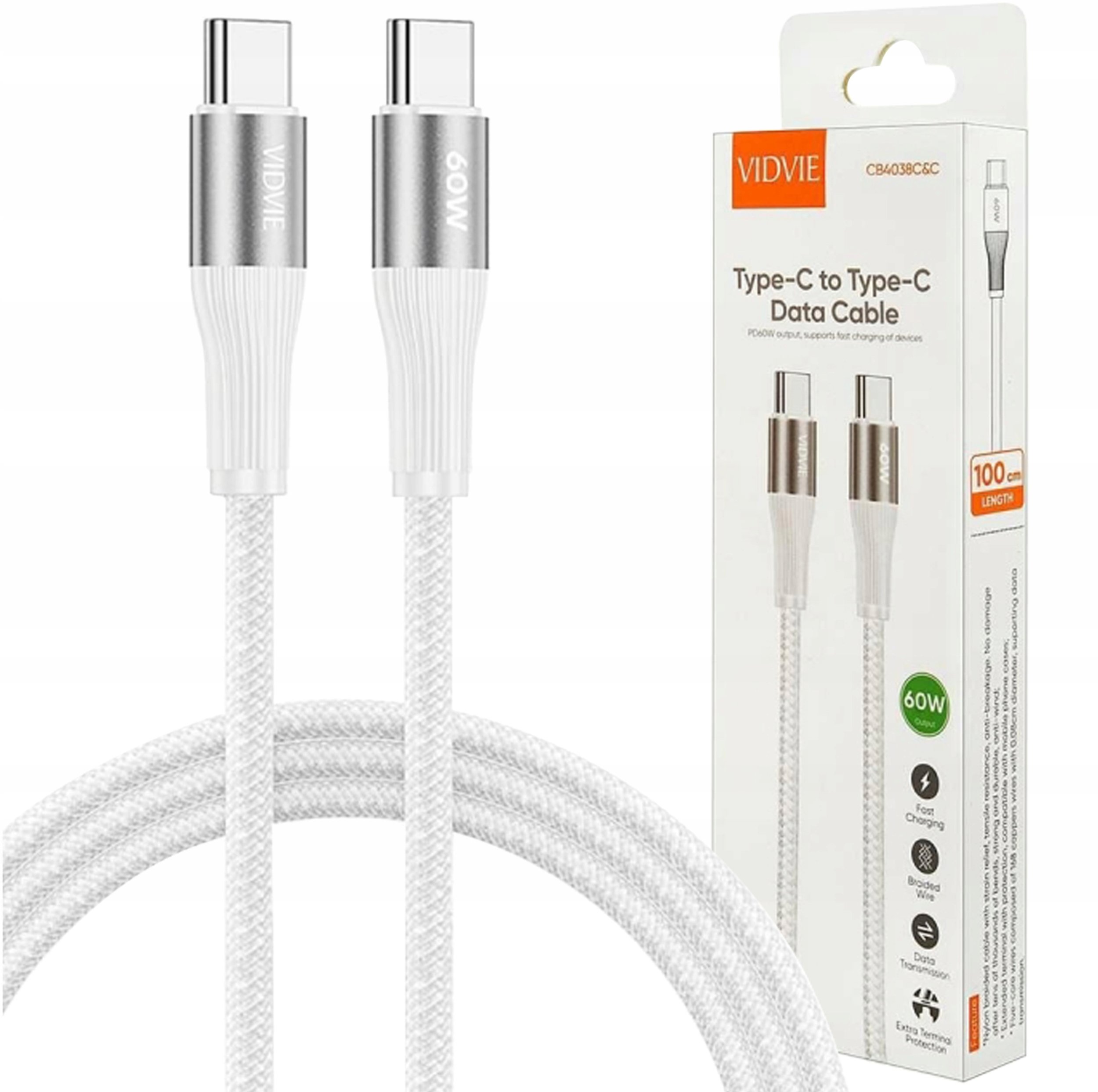 Kabel USB Vidvie SZYBKI KABEL VIDVIE USB TYP-C PRZEWÓD MOCNY 60W 1m