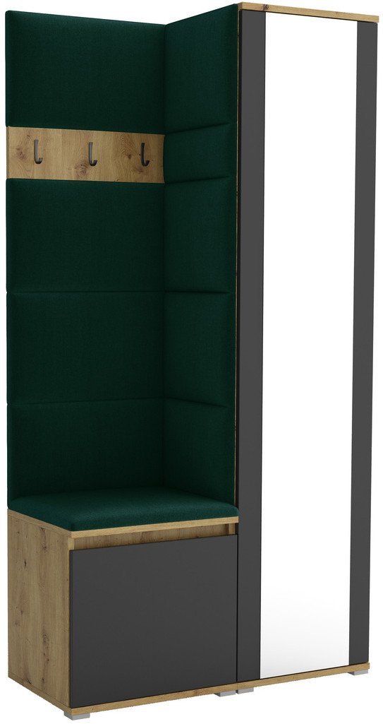 Tapicerowana garderoba Noris VI z lustrem - artisan z czarnym frontem + tkanina Trinity 28