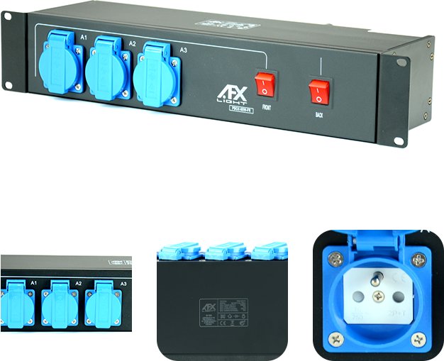 Dystrybutor zasilania 16A 9 gniazd, rack 19 PBOX-9SW-FR AFX Light one size