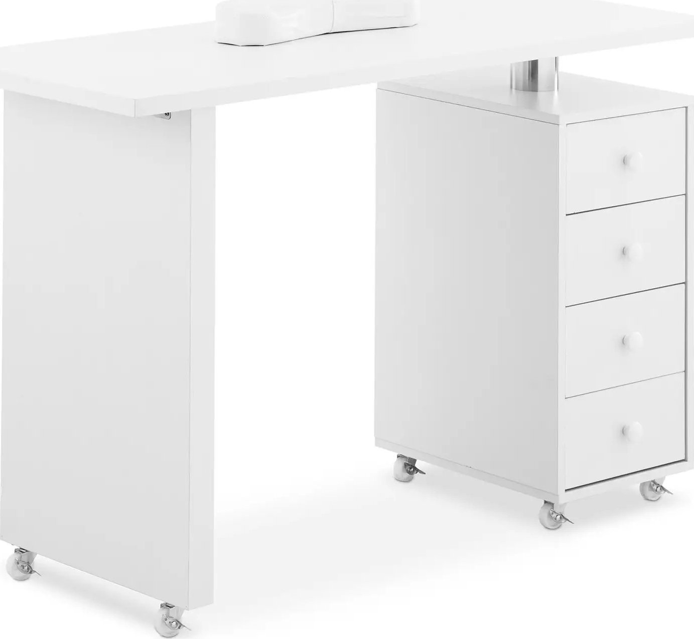 Physa Biurko kosmetyczne do manicure z podpórka na dłonie 4 szuflady 119 x 45 cm - białe Biurko kosmetyczne do manicure z podpórka na dłonie 4 szuflad