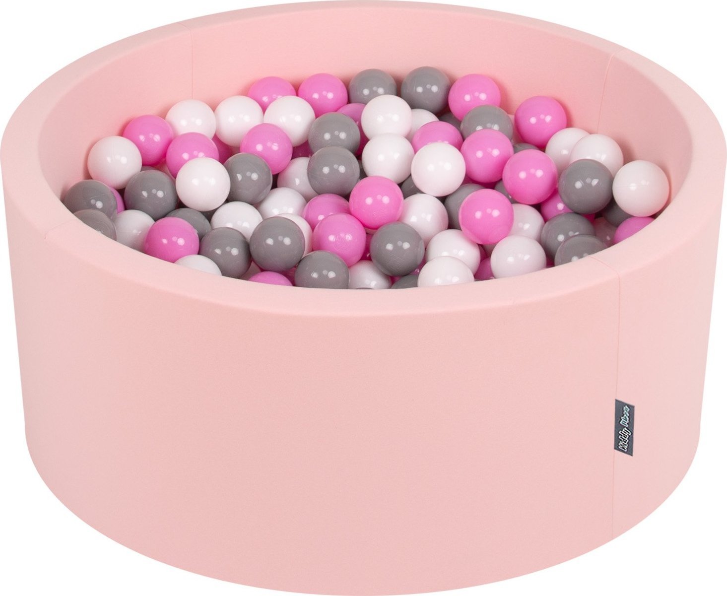 KiddyMoon KiddyMoon Suchy basen okrągły z piłeczkami 7cm 90x40 różowy: szary-biały-róż 90x40cm/200piłek Zabawka basen piankowy
