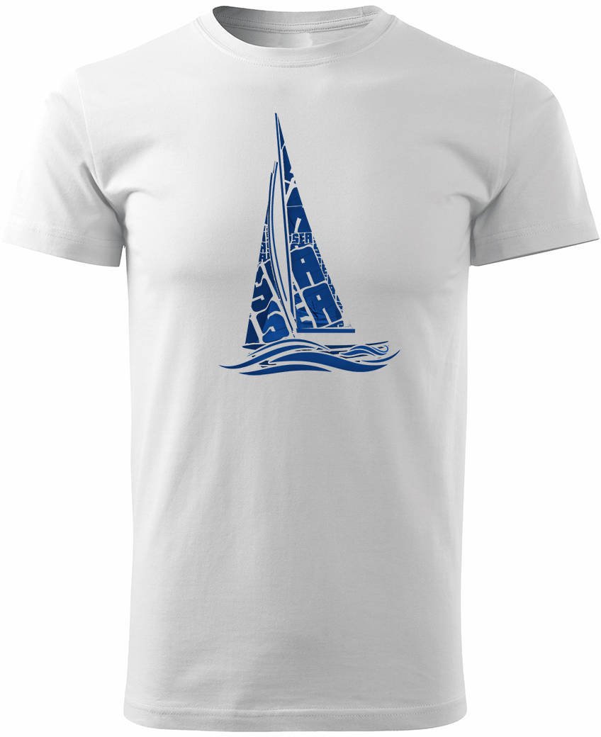 Koszulka żeglarska dla żeglarza z jachtem żaglówką męska biała REGULAR L