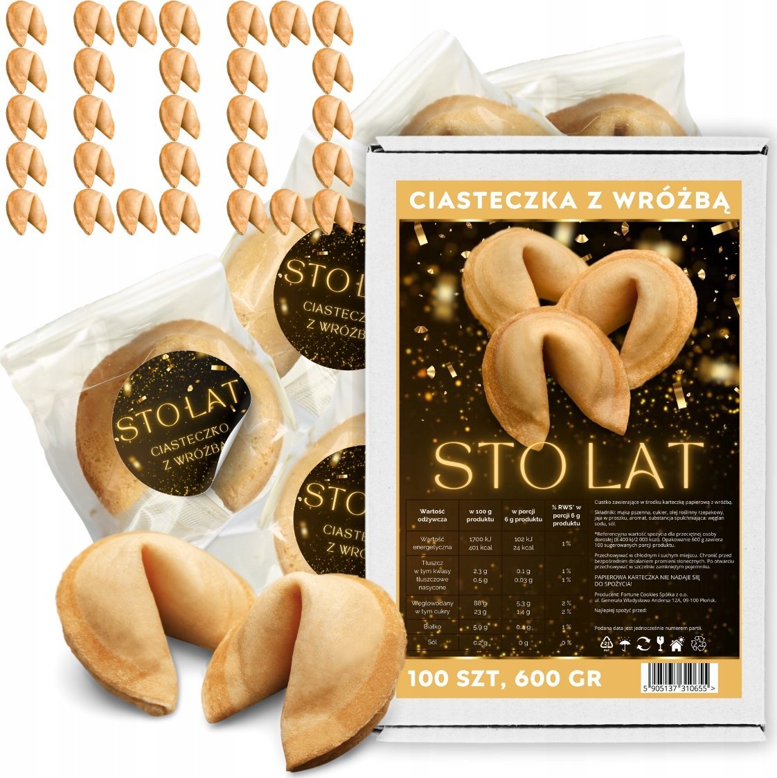 MagiaCiast Chińskie Ciasteczka szczęścia z Wróżbą Magia Przeznaczenie STO LAT 100 szt