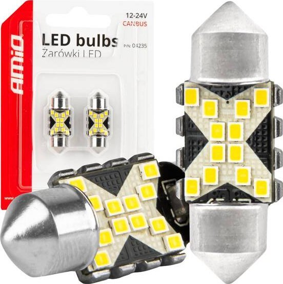 Żarówki LED CANBUS Festoon C5W 12SMD 2016 31mm White 12V 24V AMIO-04235