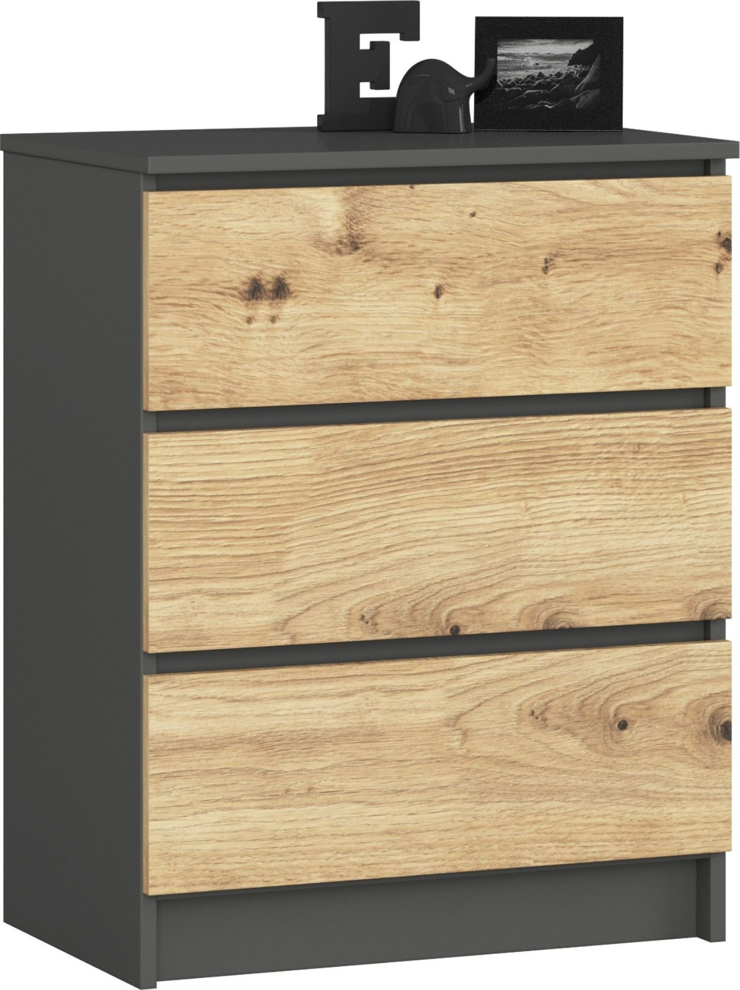 Fabryka Mebli Akord Komoda do salonu K 60 cm 3 szuflady - grafit szary-dąb artisan