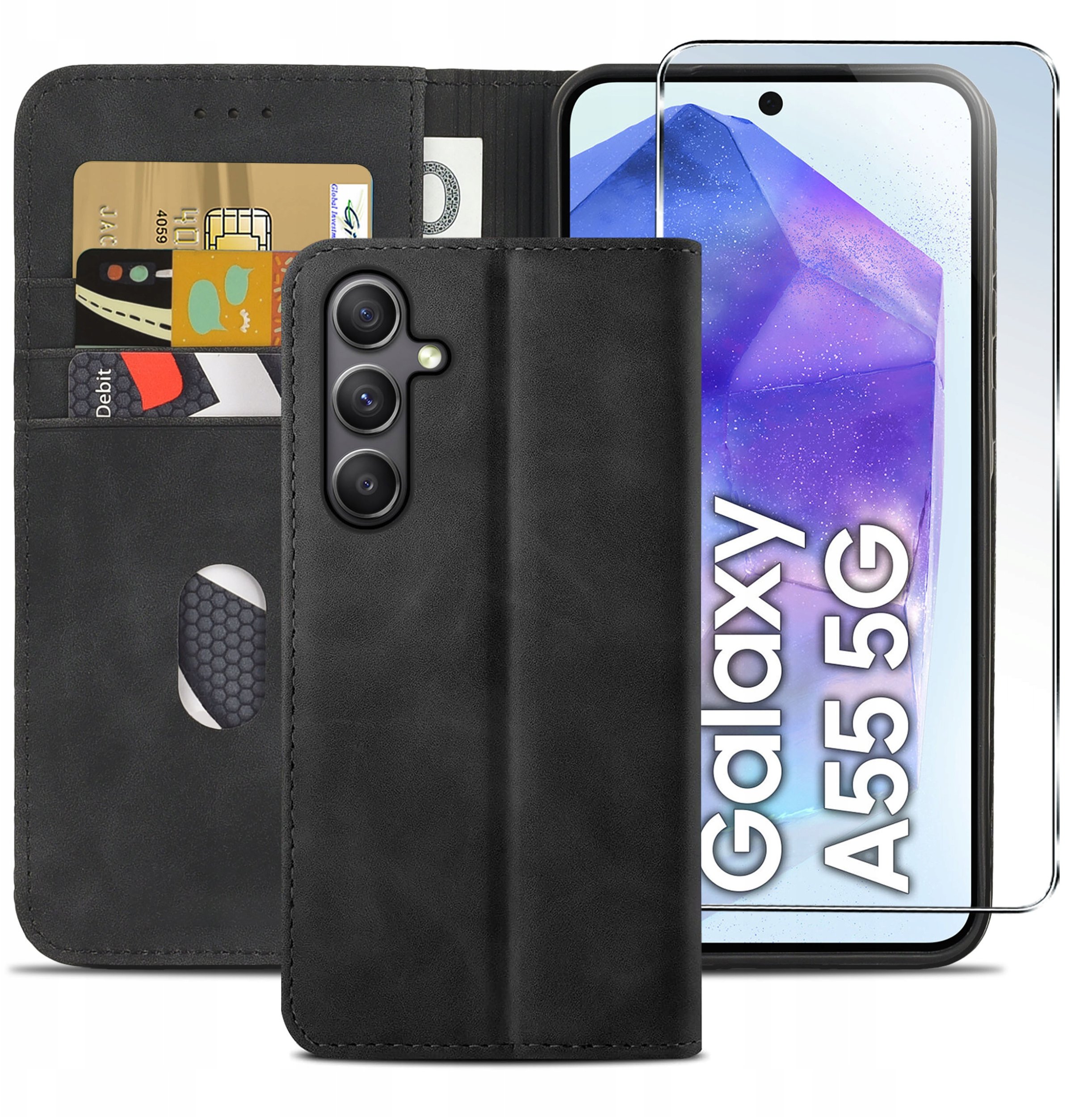 ETUI do Samsung A55 5G | SKÓRZANE PORTFEL BOOK CASE + Szkło 9H